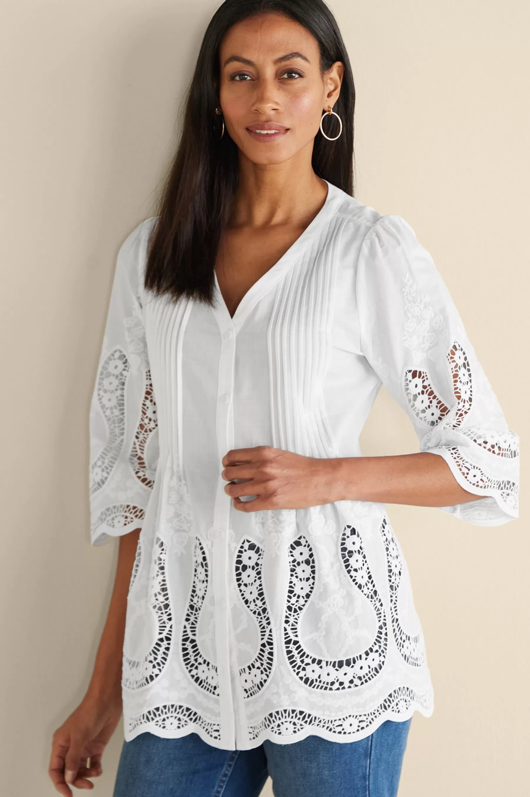 Feminine Flourish | Vacation Shop-Soft Surroundings Trella Eyelet Top White