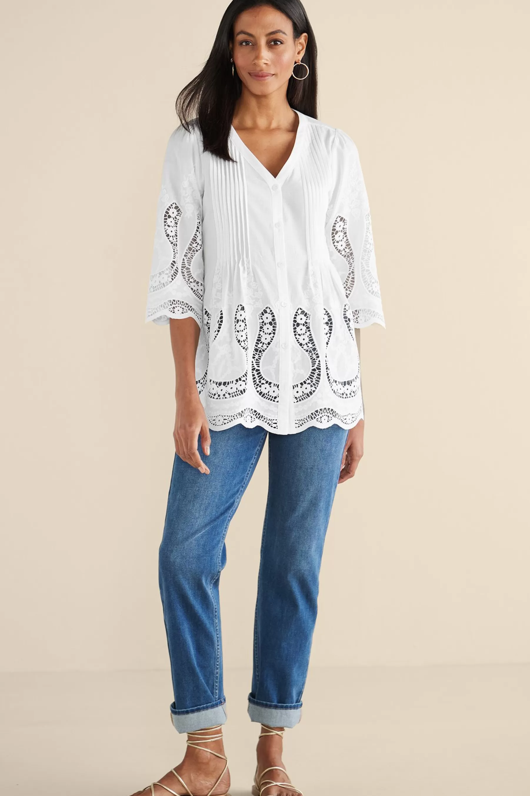 Feminine Flourish | Vacation Shop-Soft Surroundings Trella Eyelet Top White