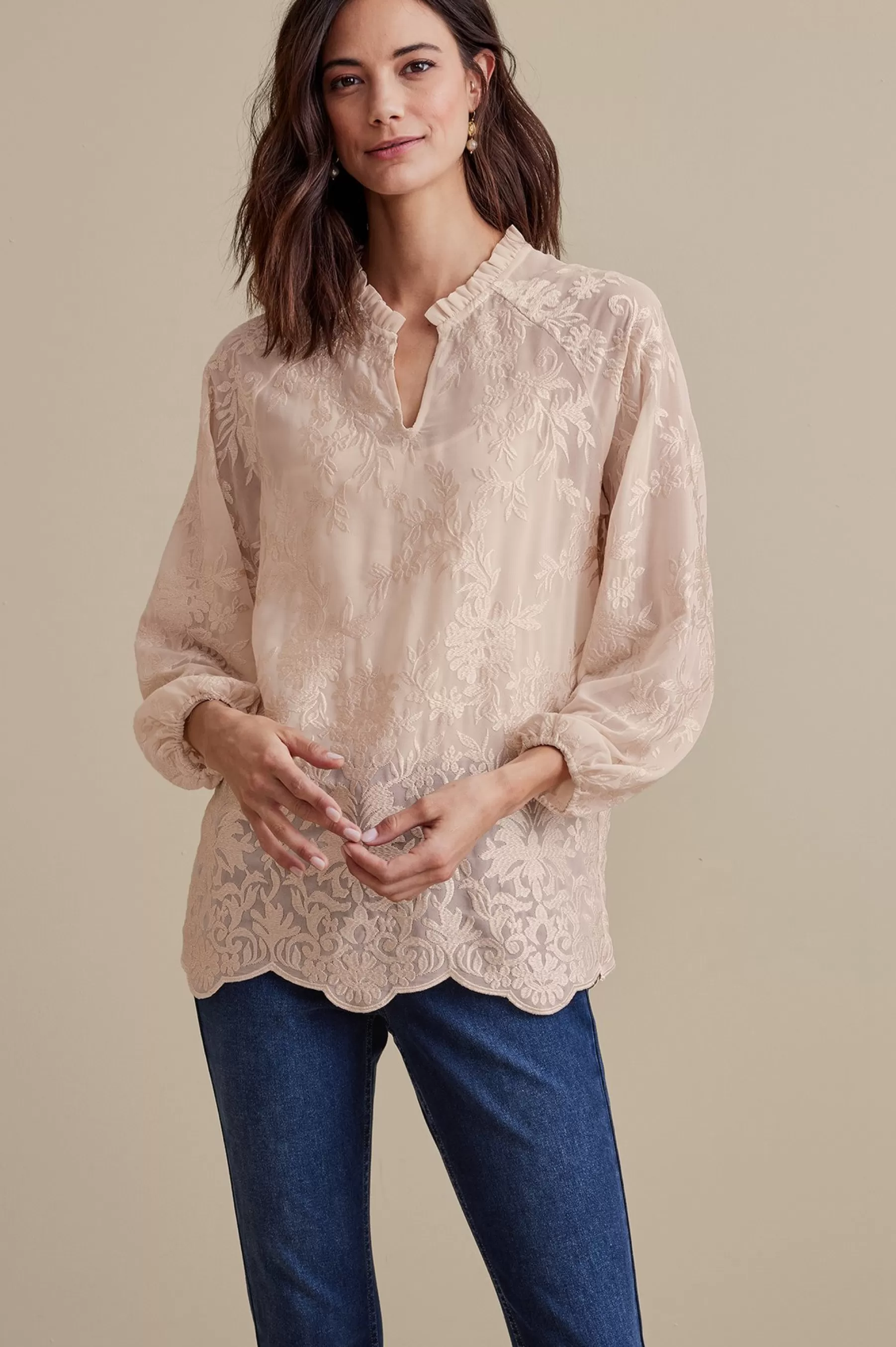 Feminine Flourish | Global Artistry-Soft Surroundings Tresa Lace Top Ivory