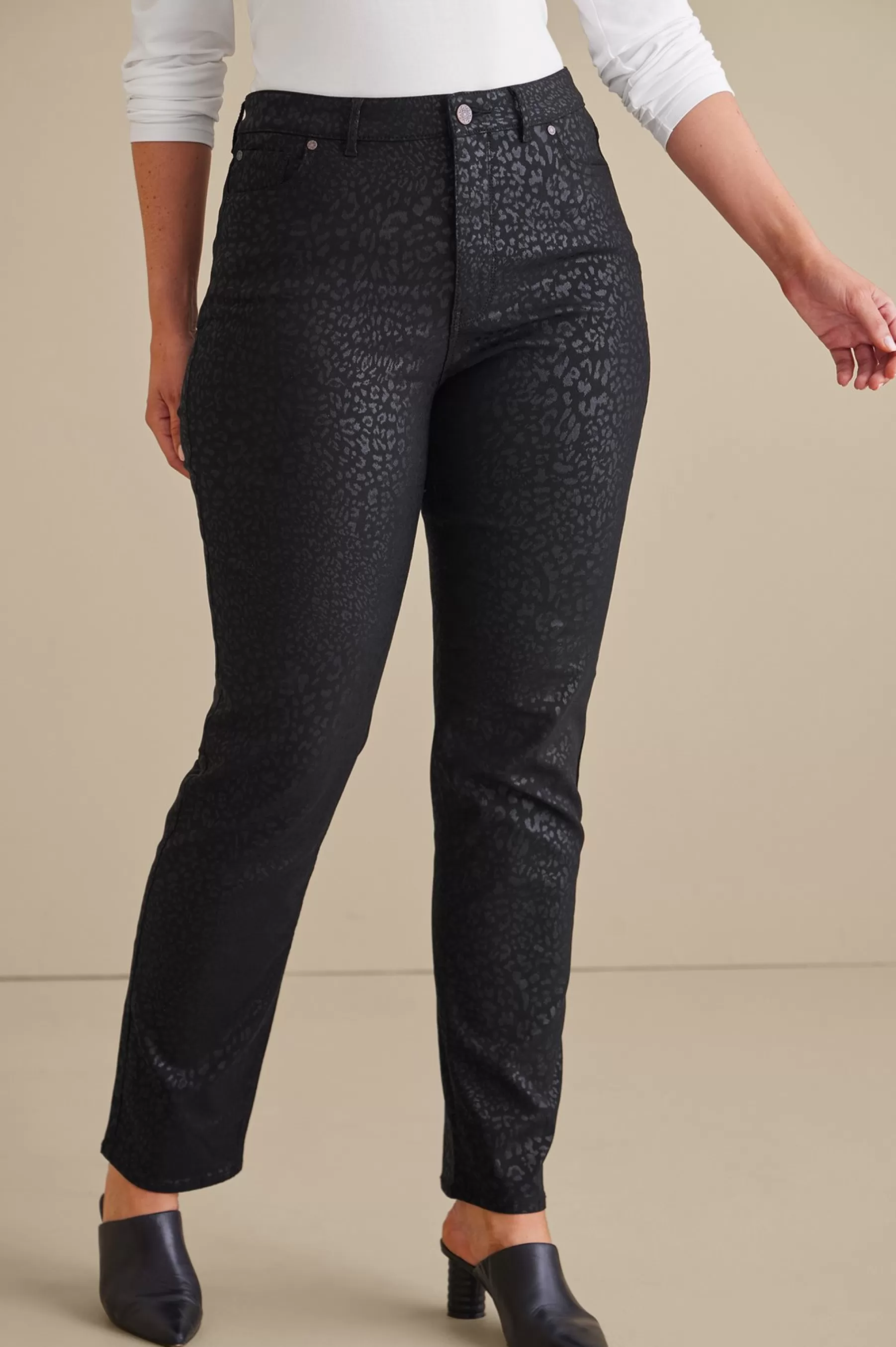 leggings | full length-Soft Surroundings Ultimate Denim Animal Straight Leg Jeans Metallic Animal