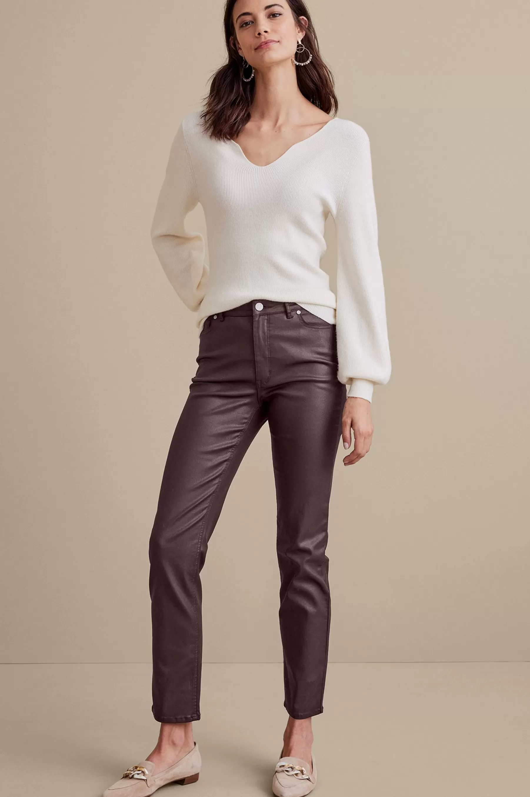 Everyday Styles | leggings-Soft Surroundings Ultimate Denim Coated Straight Leg Jeans Coated Dark Brown