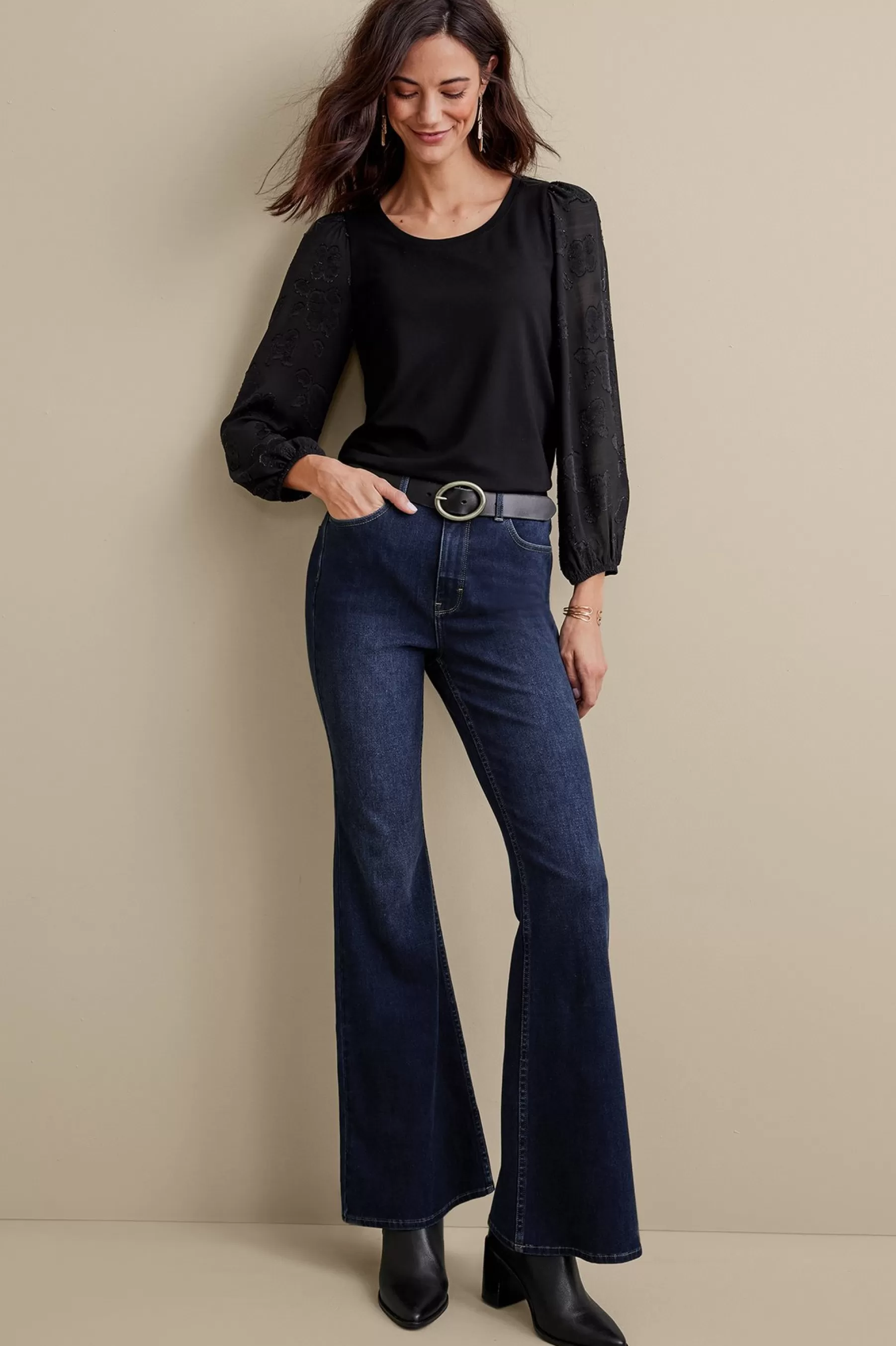 Everyday Styles | Wear Now Styles-Soft Surroundings Ultimate Denim Flare Jeans Tidal Blue Wash