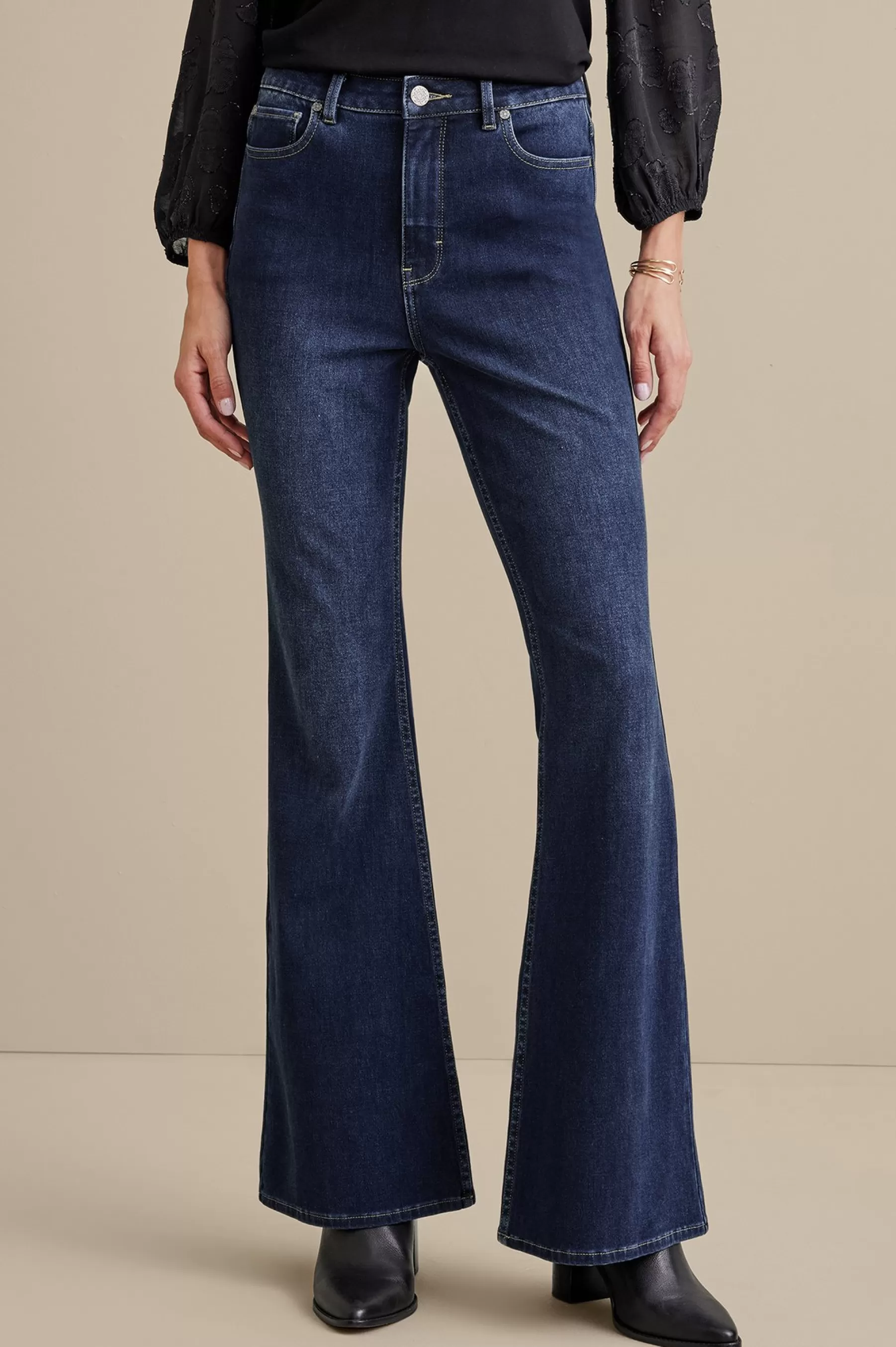 Everyday Styles | Wear Now Styles-Soft Surroundings Ultimate Denim Flare Jeans Tidal Blue Wash