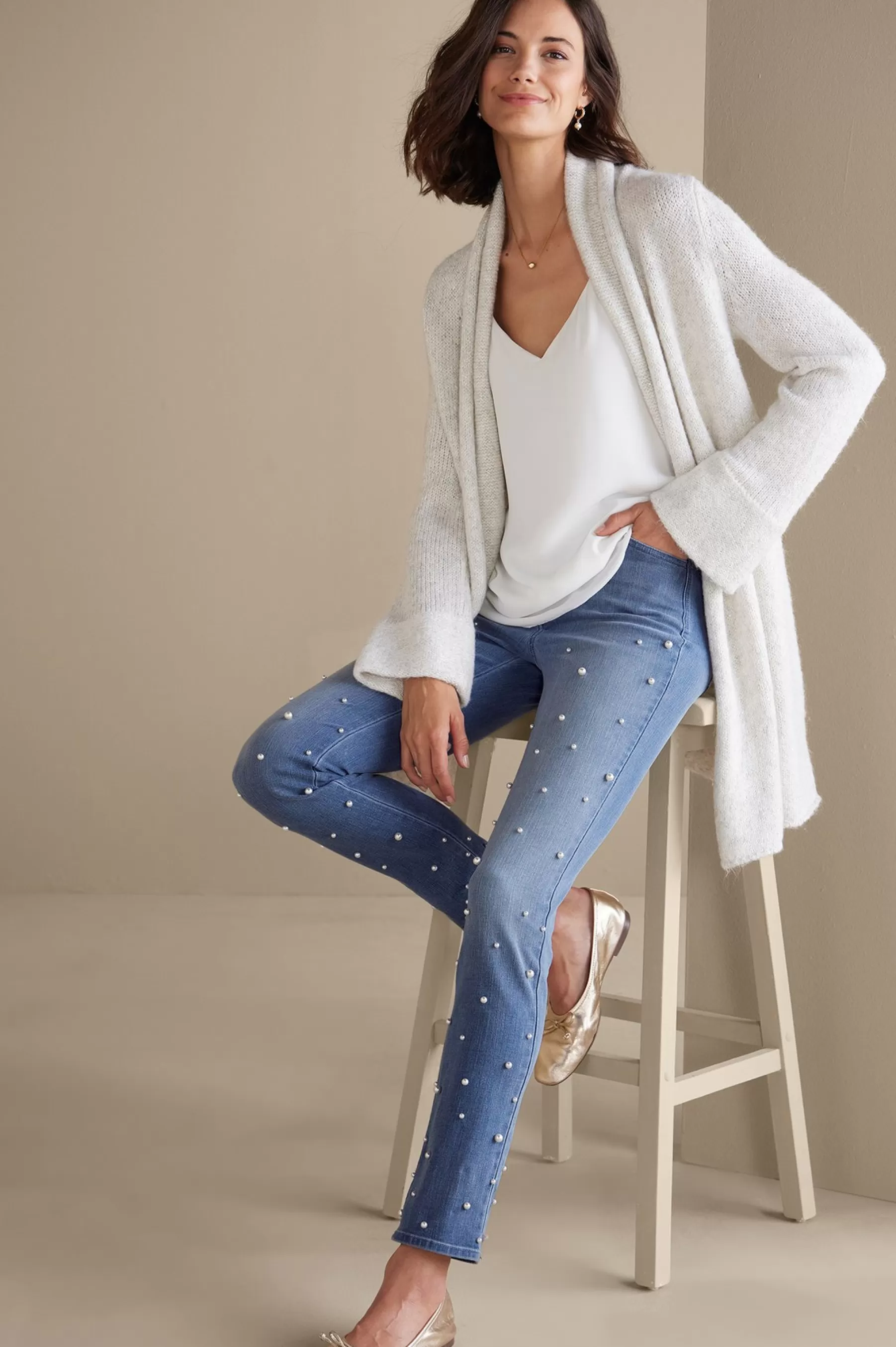 Wear Now Styles | leggings-Soft Surroundings Ultimate Denim Pearl Straight Leg Jeans Icy Blue Wash