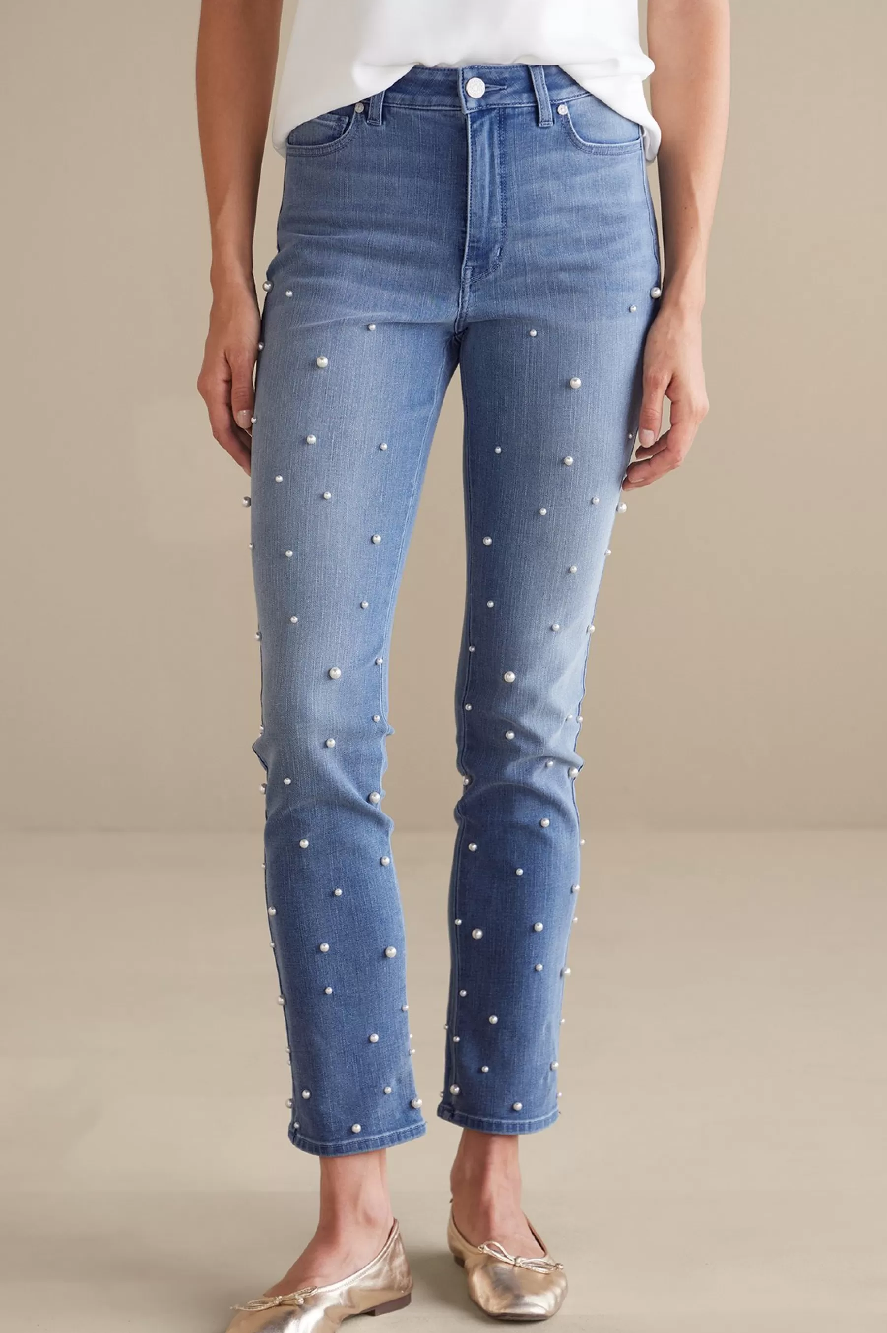 Wear Now Styles | leggings-Soft Surroundings Ultimate Denim Pearl Straight Leg Jeans Icy Blue Wash