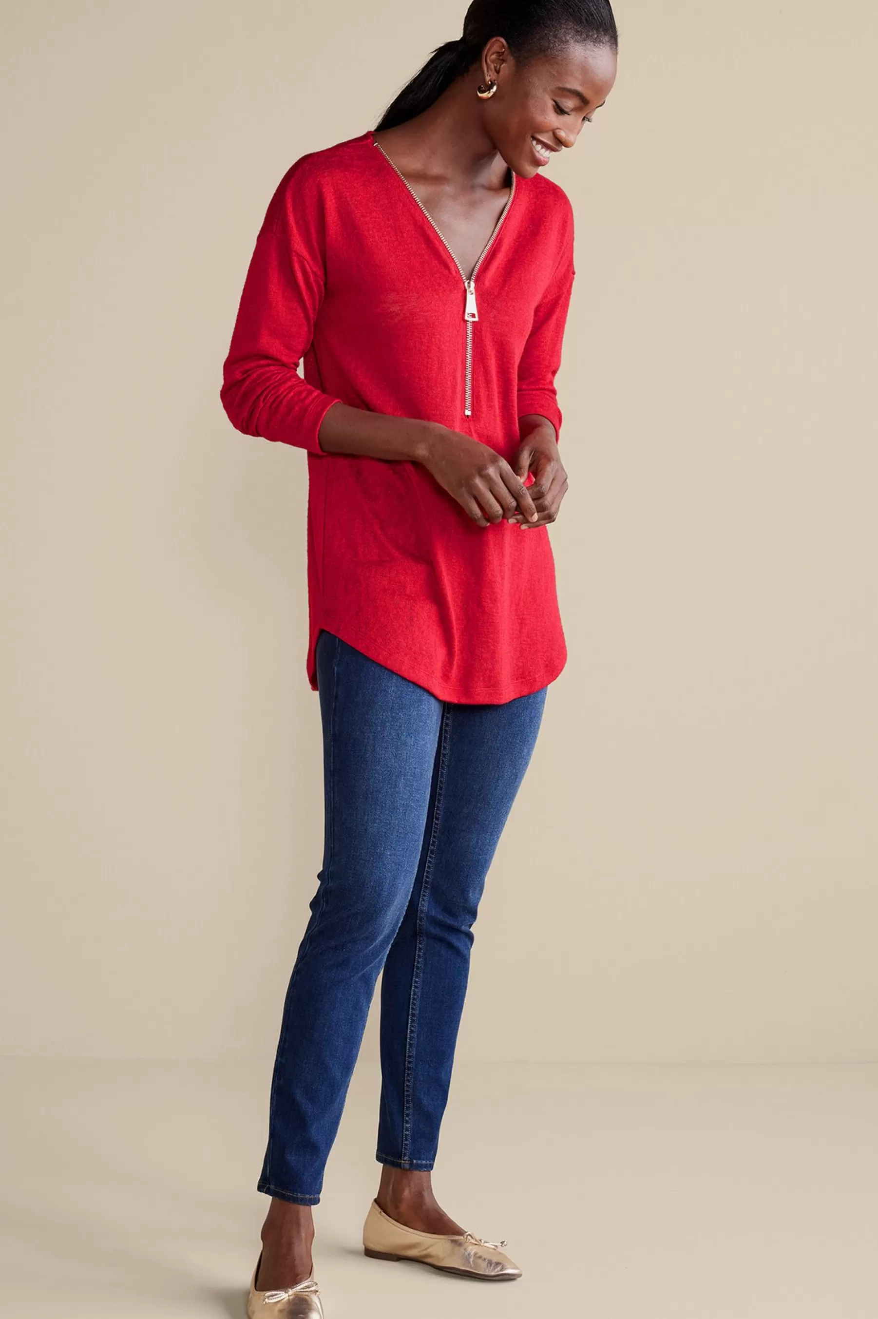 Everyday Styles | Sweaters & Cardigans-Soft Surroundings Valentina Zip Sweater Sangria Red