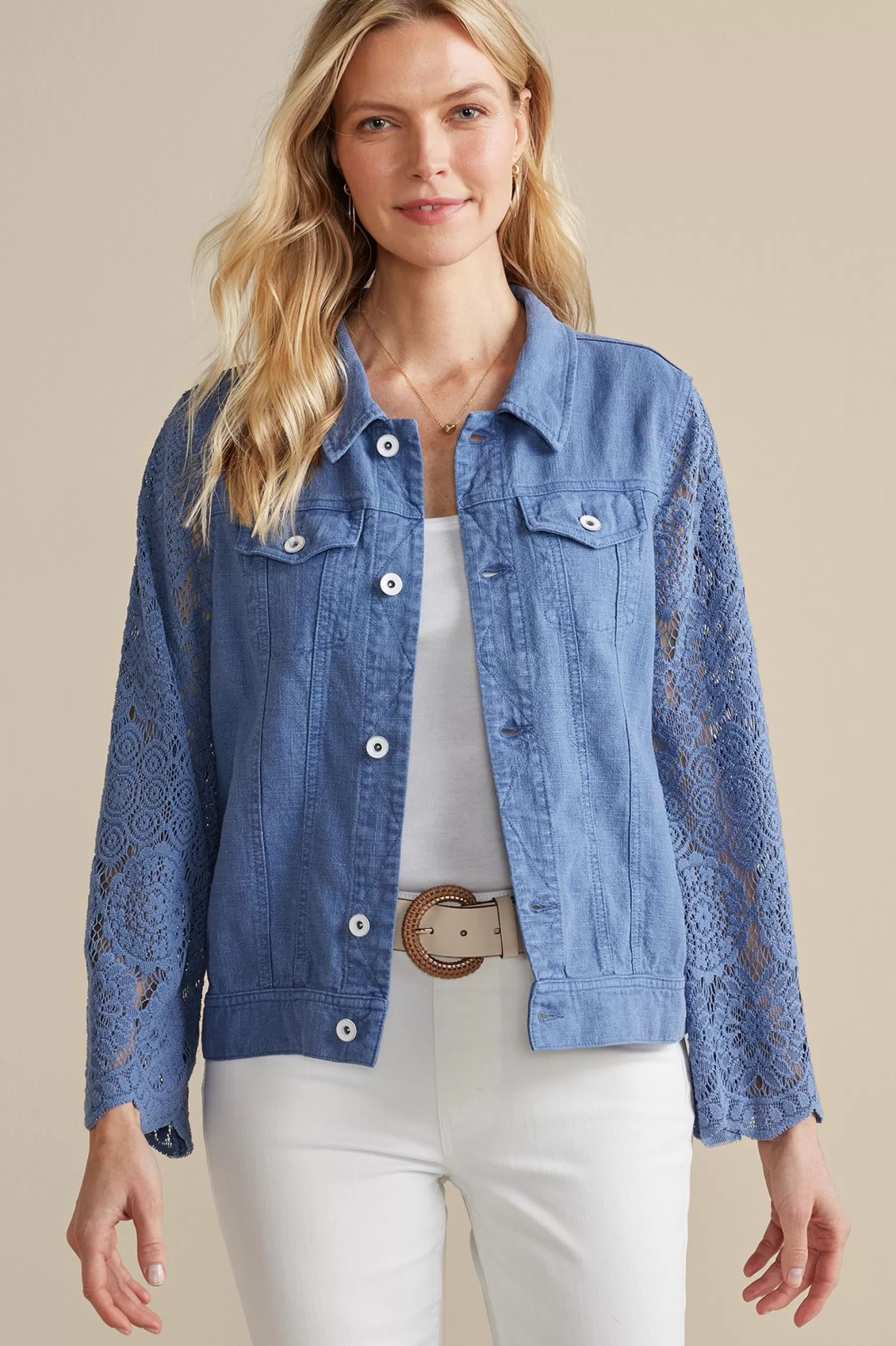 Feminine Flourish | Into The Blues-Soft Surroundings Varese Linen Blend Jacket Colony Blue