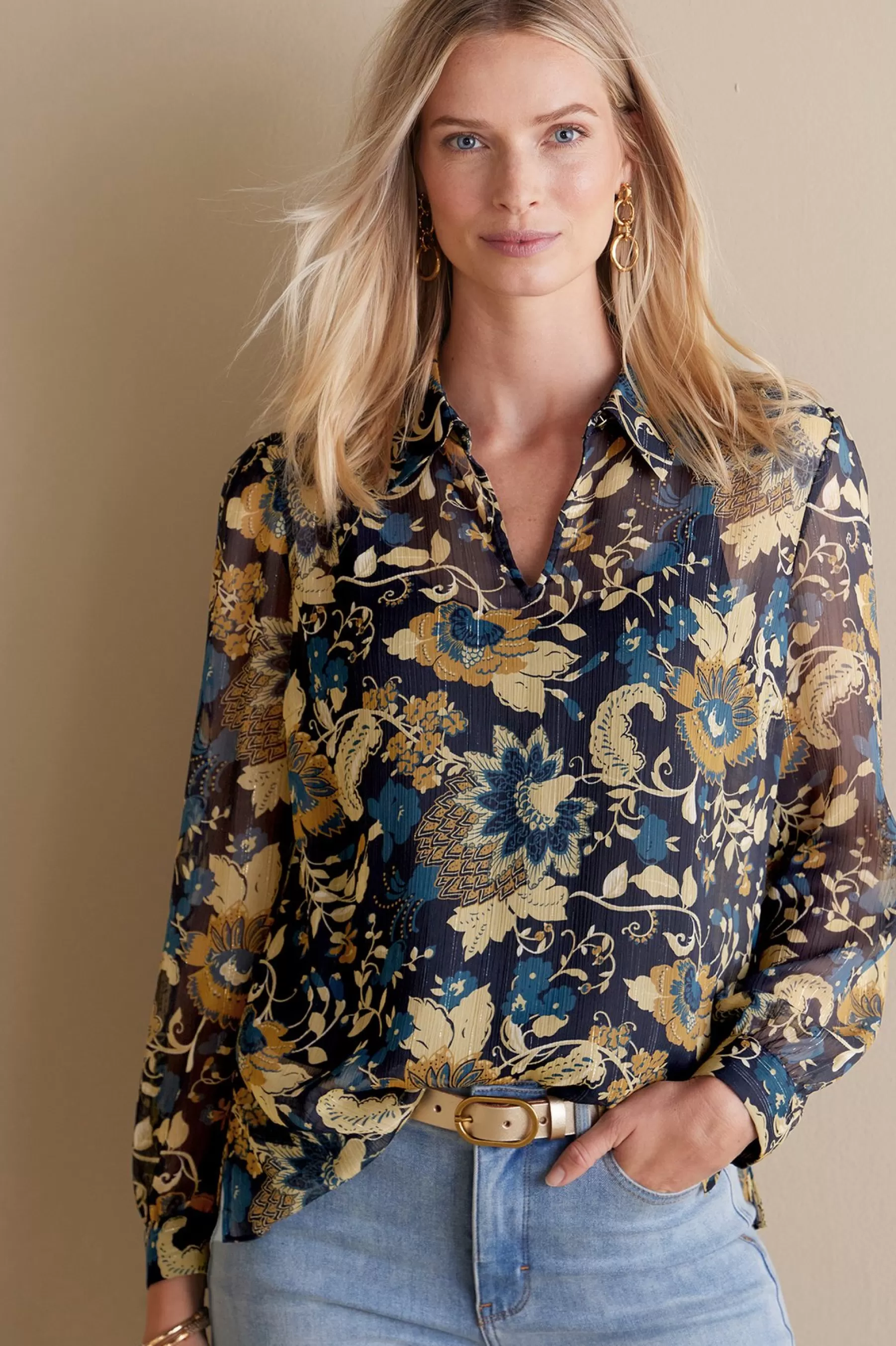 Feminine Flourish | Everyday Styles-Soft Surroundings Viola Shimmer Blouse Multi Floral