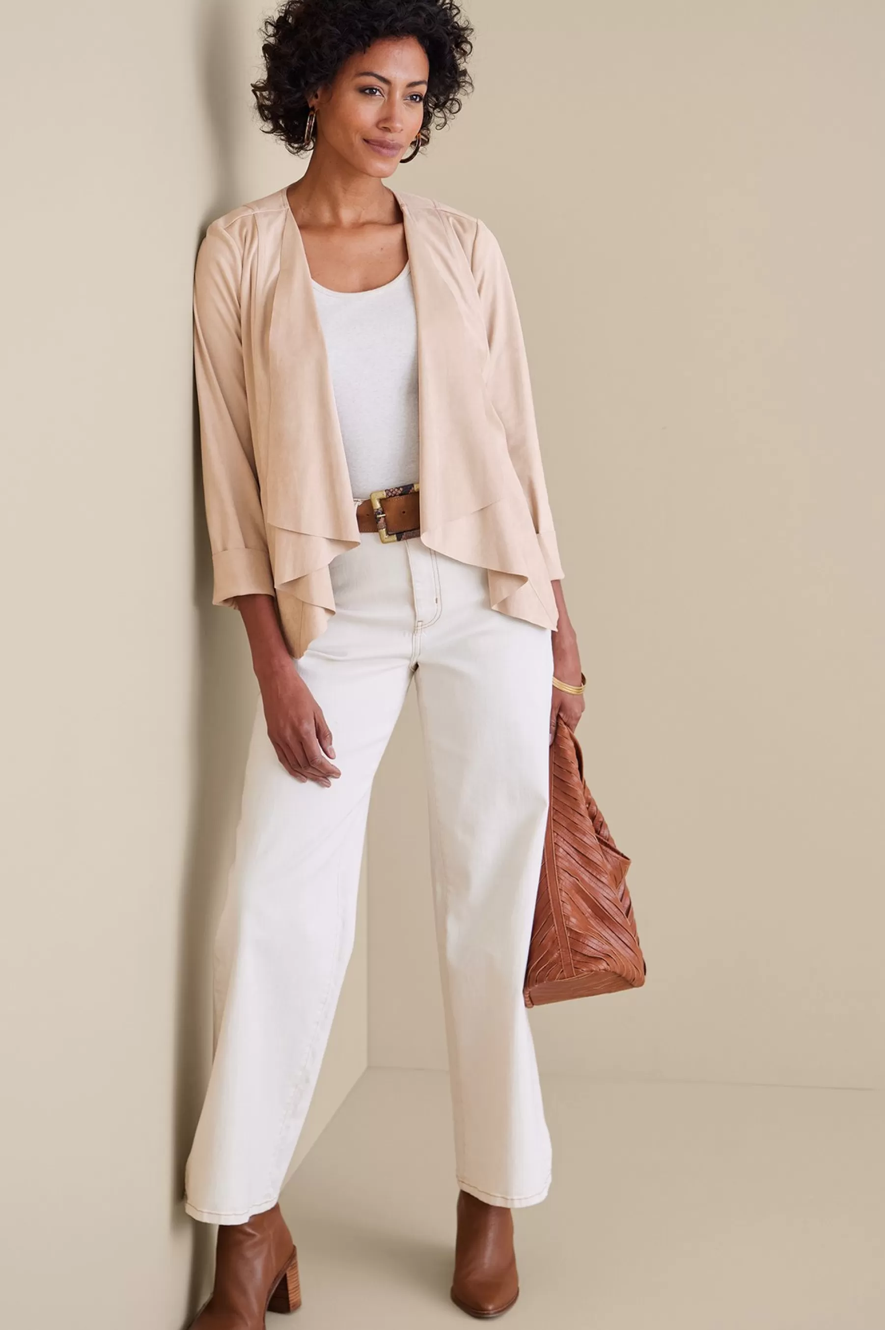 Jackets & Coats-Soft Surroundings Viviana Faux Suede Jacket Beige