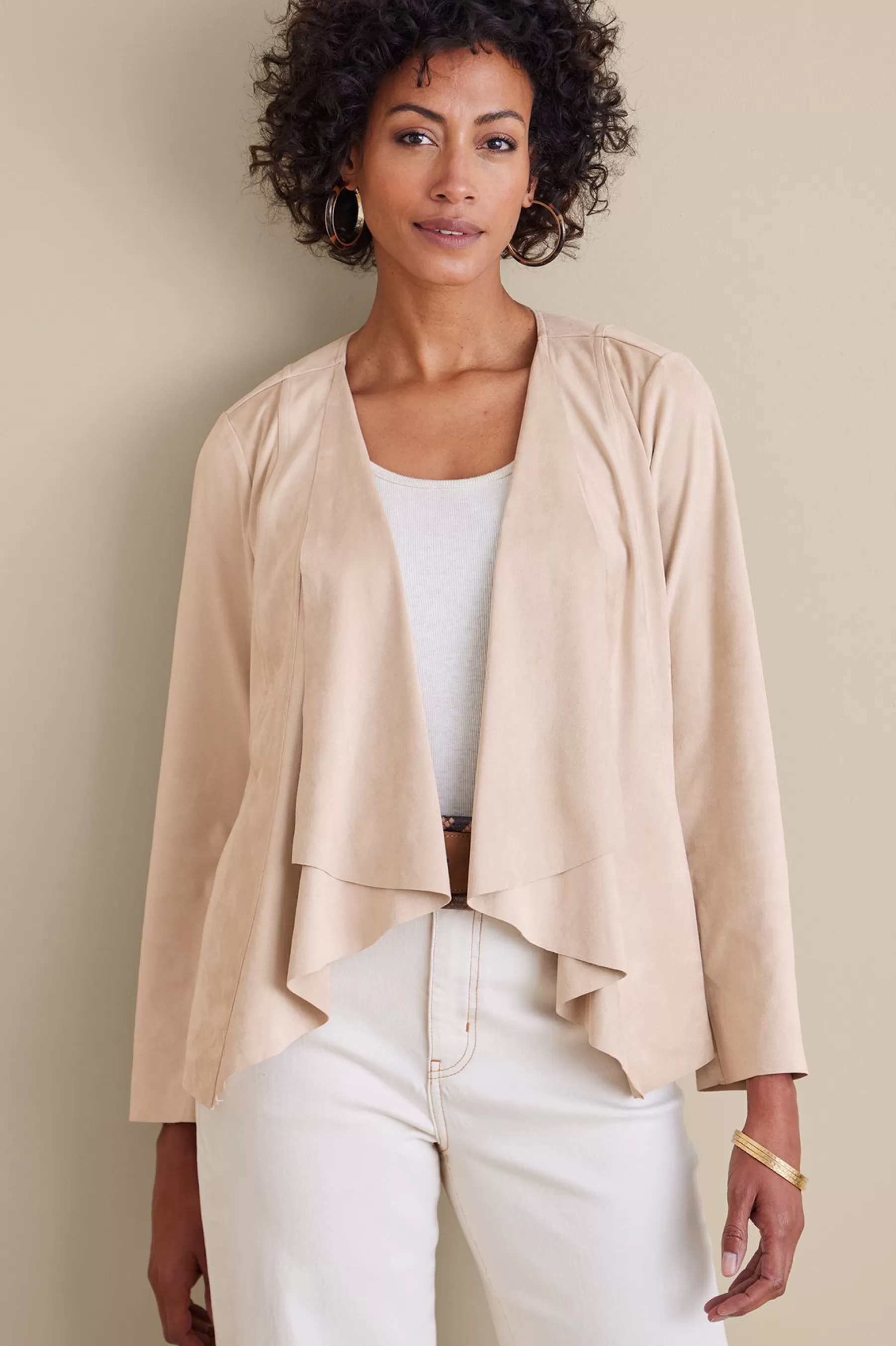 Jackets & Coats-Soft Surroundings Viviana Faux Suede Jacket Beige