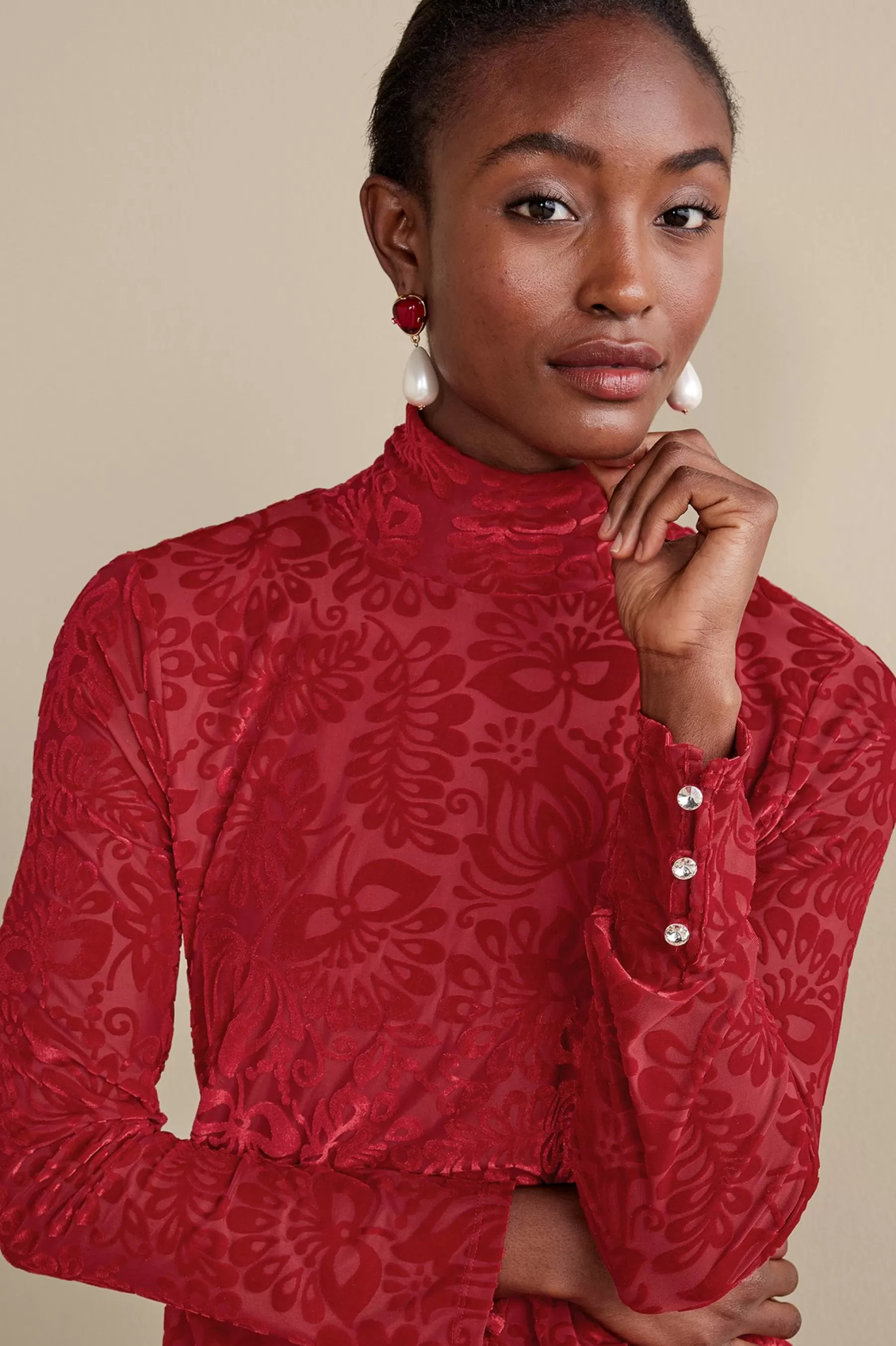 Feminine Flourish | Everyday Styles-Soft Surroundings Walden Velvet Turtleneck Red Dahlia