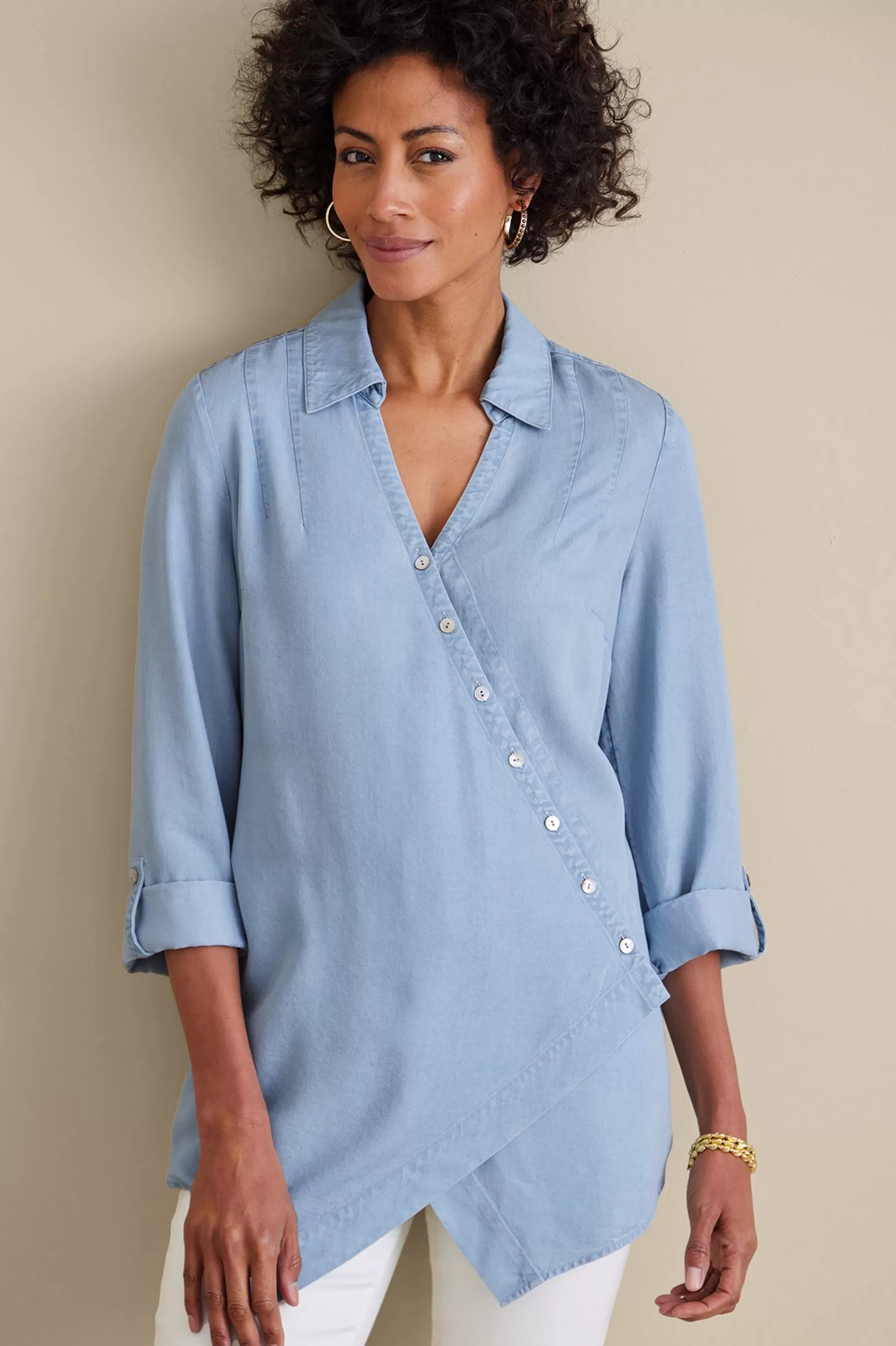 Into The Blues | Vacation Shop-Soft Surroundings Washed TENCEL™ Tunic Light Wash Denim