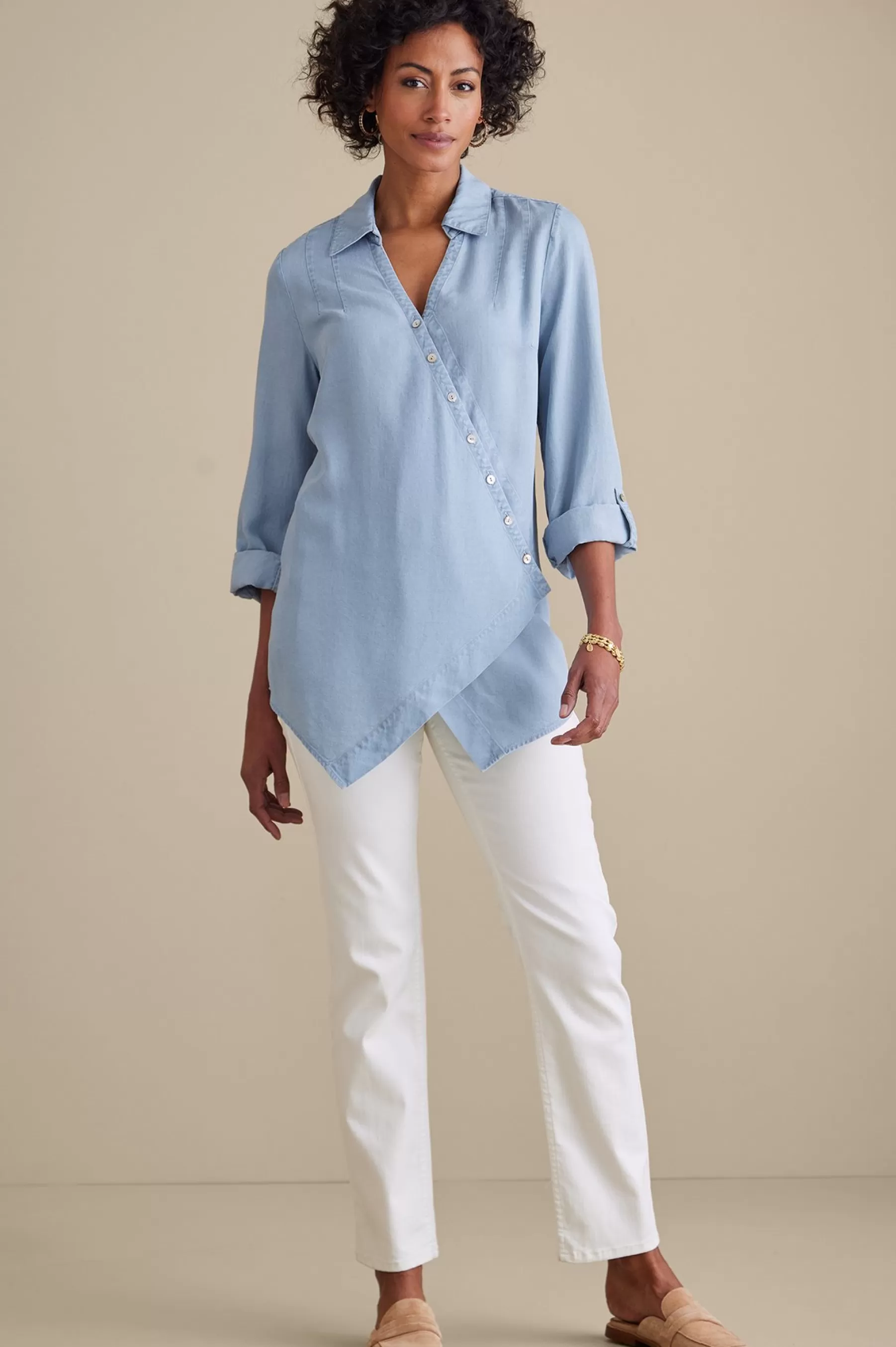 Into The Blues | Vacation Shop-Soft Surroundings Washed TENCEL™ Tunic Light Wash Denim