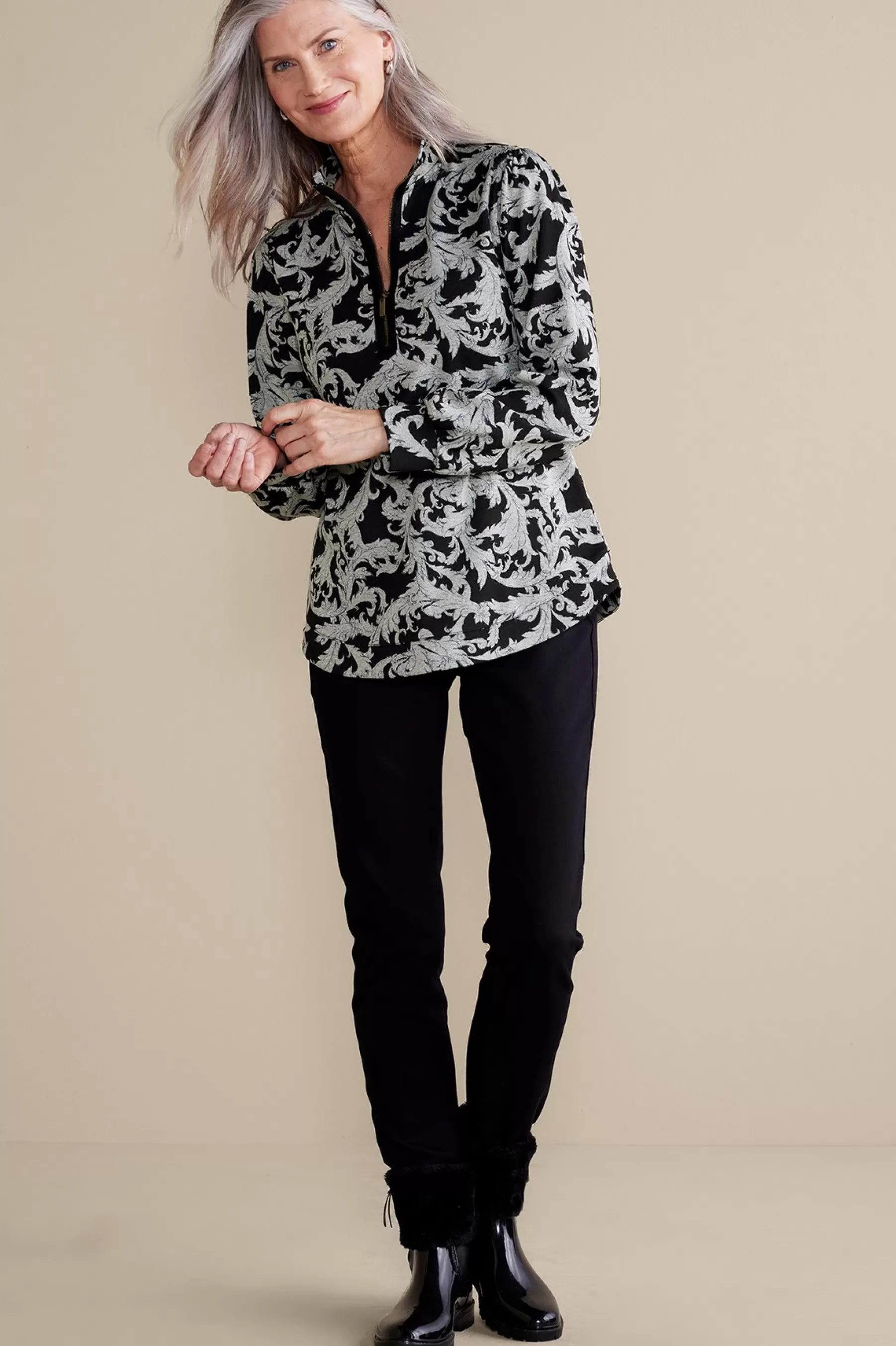 Feminine Flourish | long sleeve-Soft Surroundings Winona Pullover Neutral Scroll