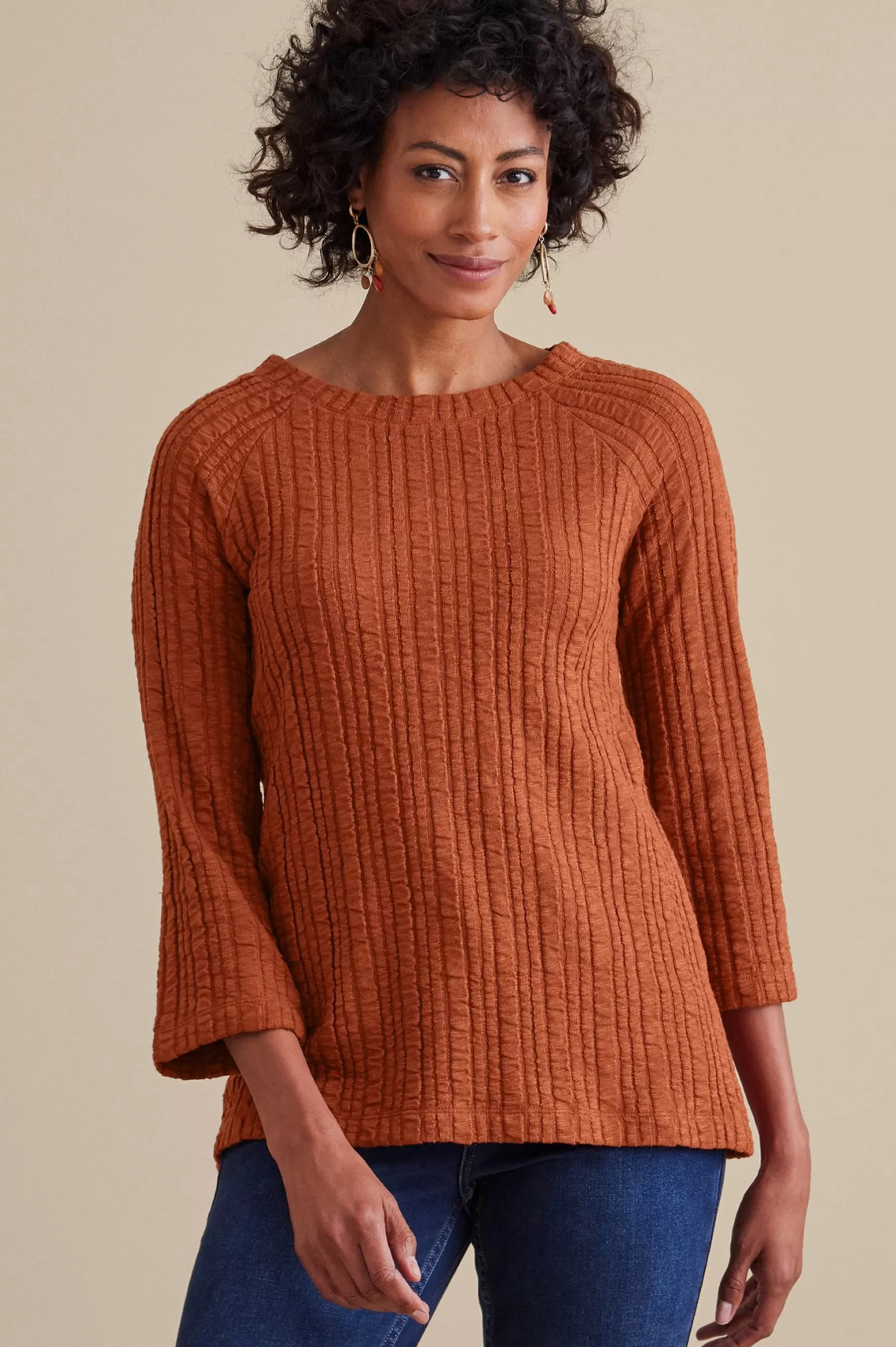 three quarter length | pullovers-Soft Surroundings Women Goldie Tunic Top Dark Copper