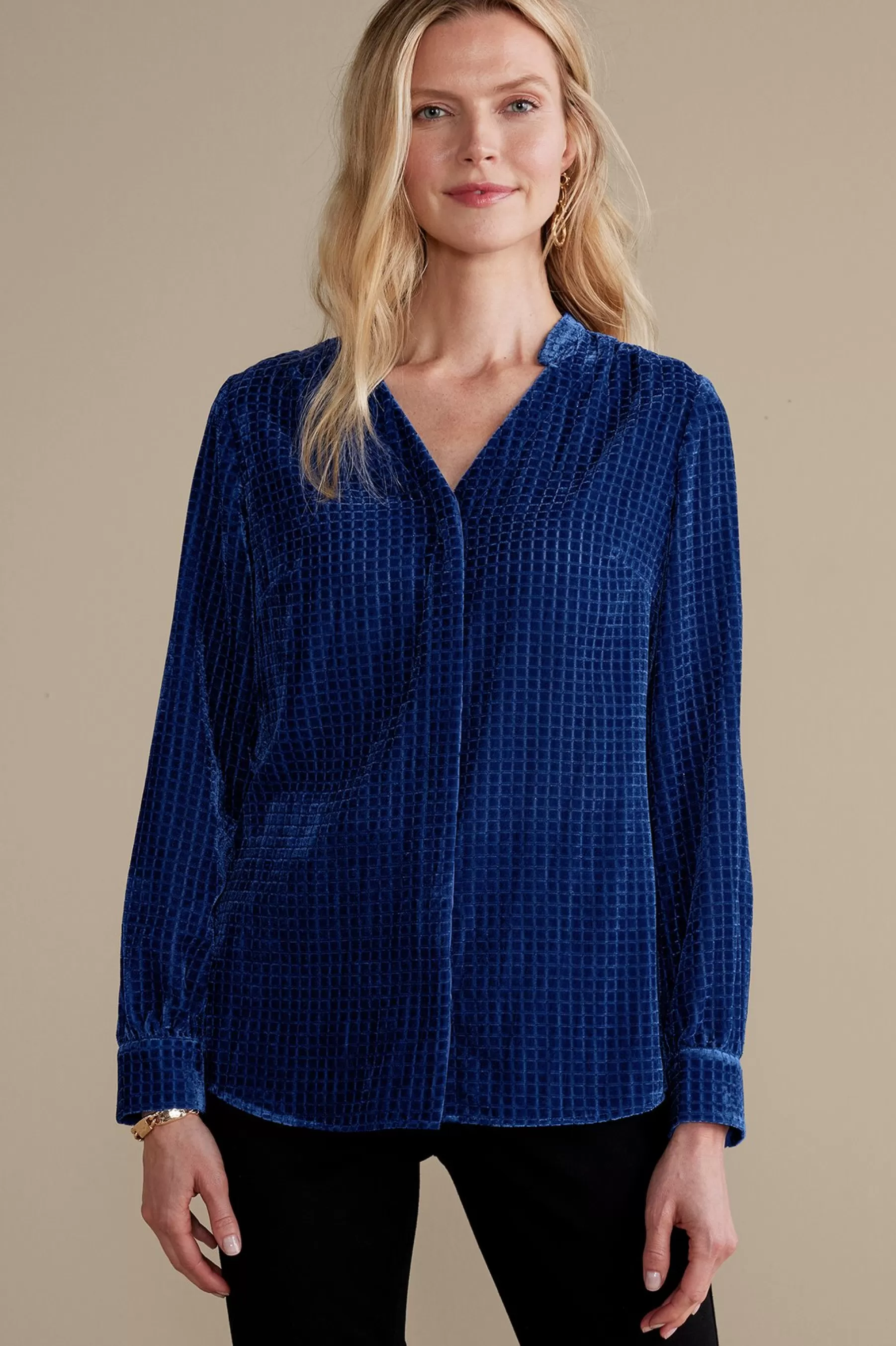 Into The Blues | Everyday Styles-Soft Surroundings Zia Velvet Shirt Sapphire