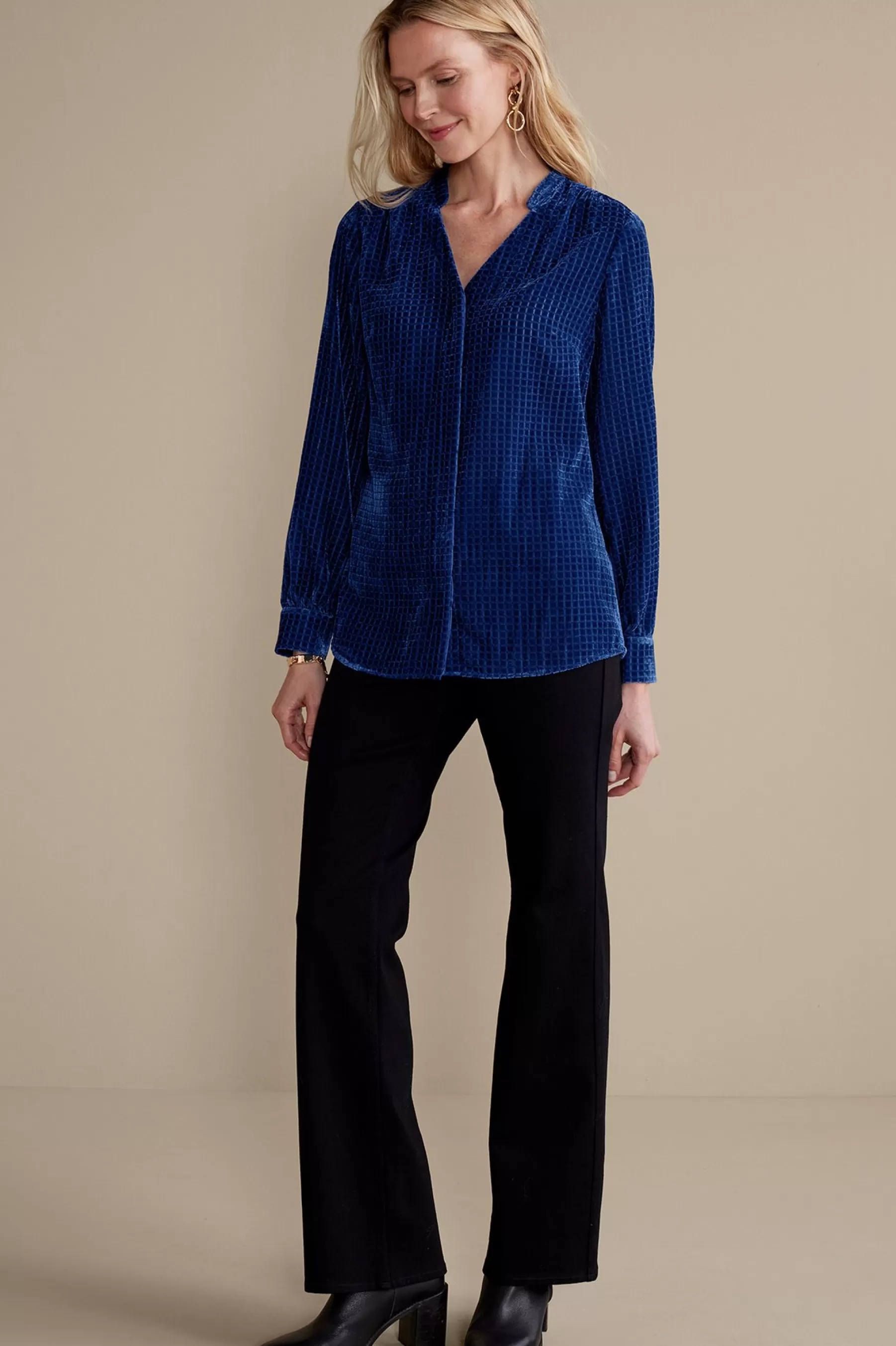 Into The Blues | Everyday Styles-Soft Surroundings Zia Velvet Shirt Sapphire