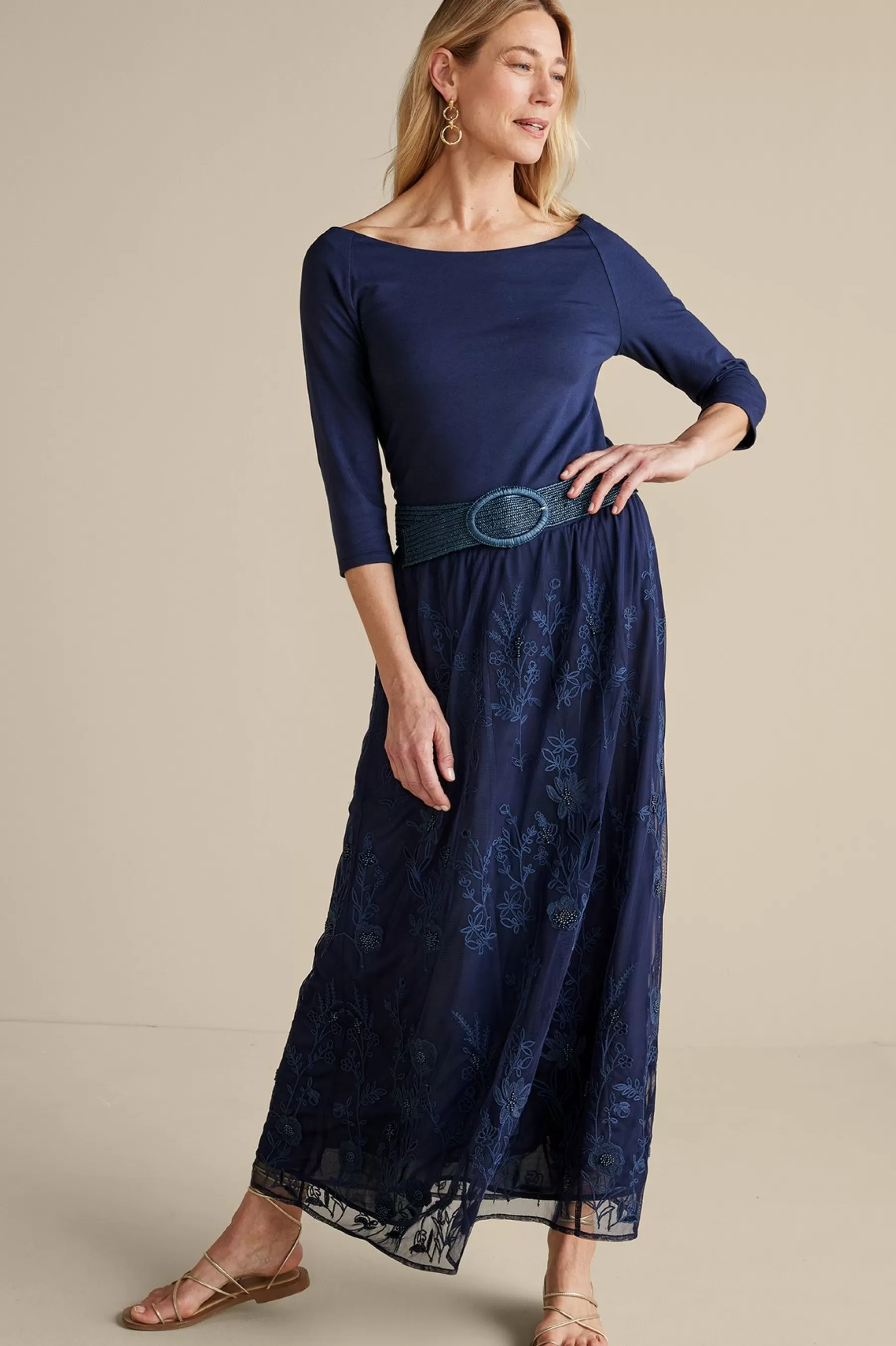 Feminine Flourish | Into The Blues-Soft Surroundings Zuri Embroidered Mesh Skirt Navy